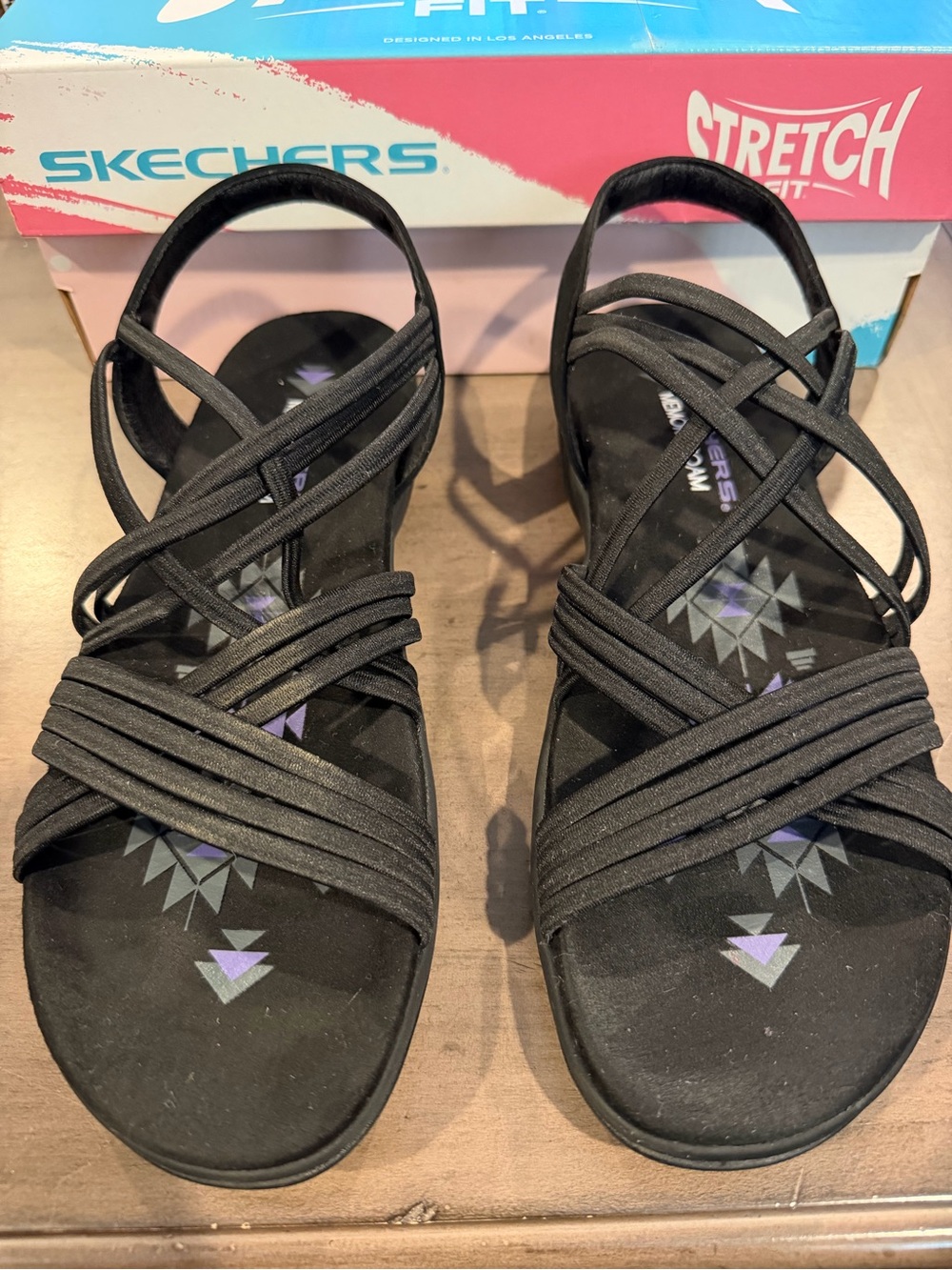 Skechers Reggae Slim Sunnyside Black Stretch Fit Comfort Sandals Size 9